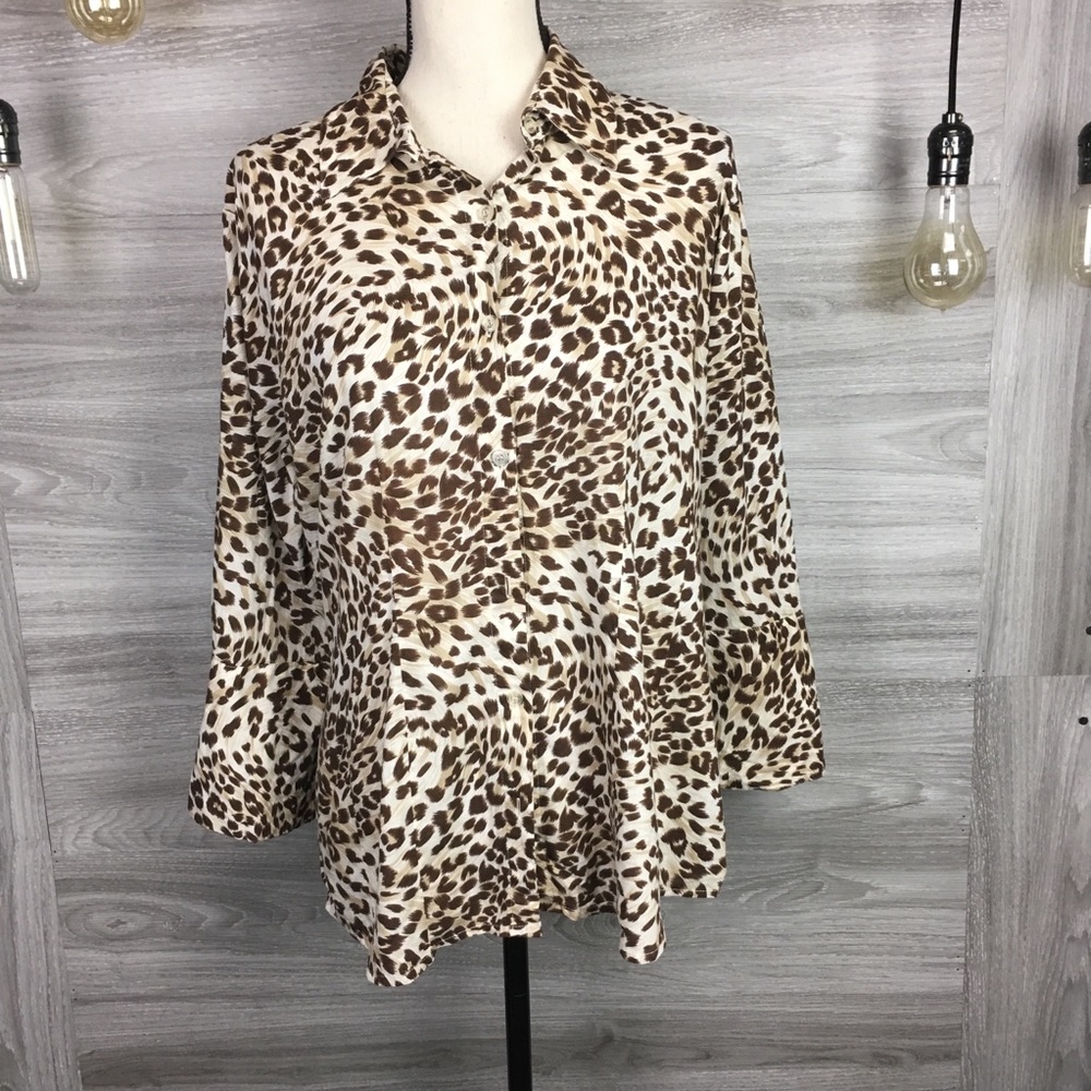 Ninety Leopard Print Button Up Size XL